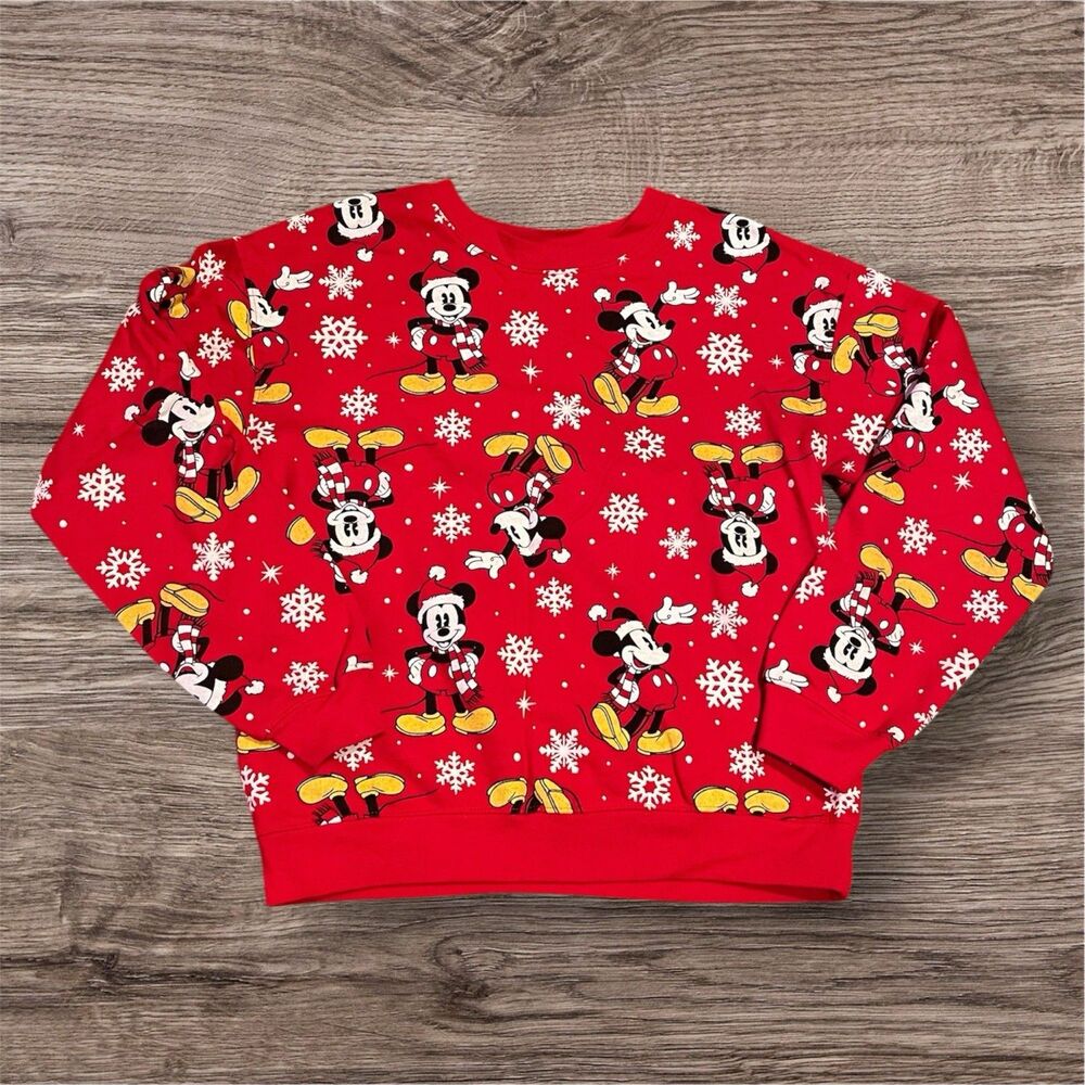 Disney Mickey Mouse Christmas Sweater Red Snowflakes Holiday Festive‎ Women’s M